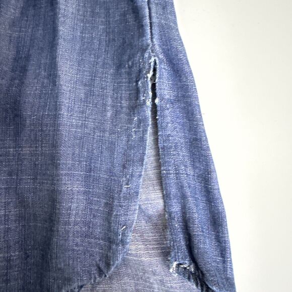 Chico's Size 3 XL Embellished Beaded Denim Tunic Top Shirt Blue Tencel Chambray - Picture 10 of 13